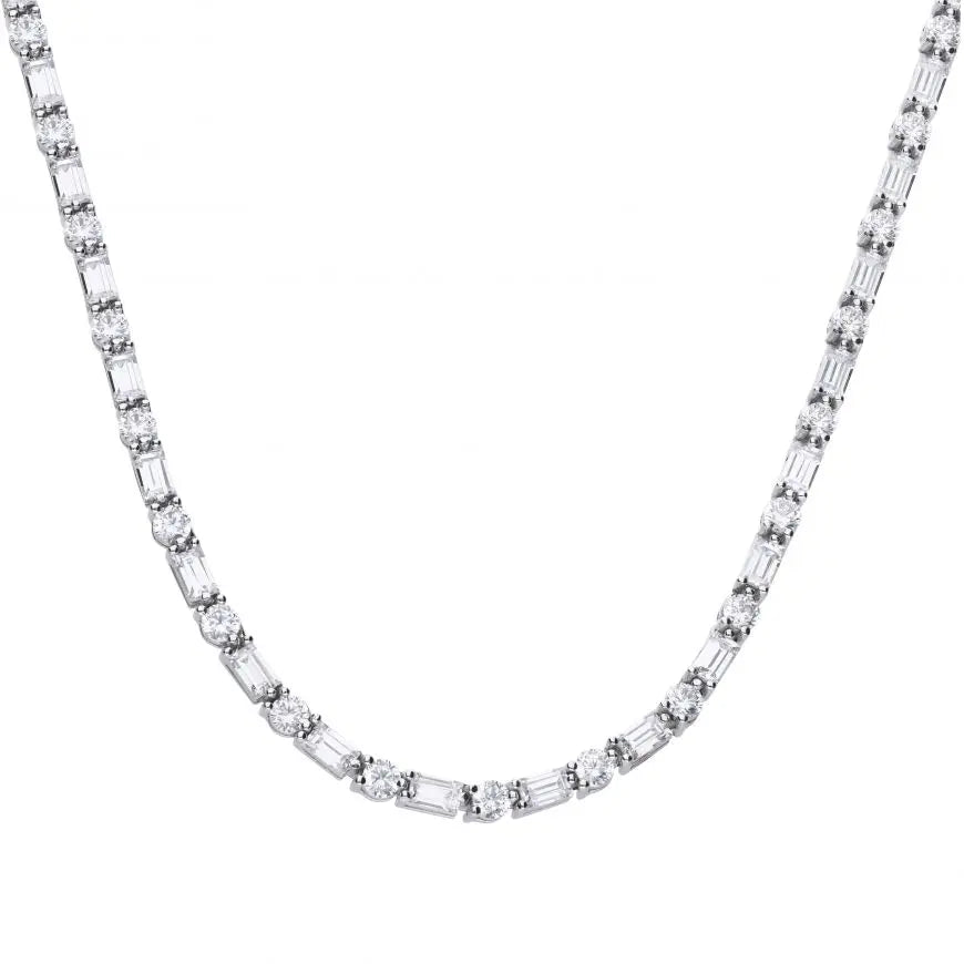 Baguette Round CZ Tennis Necklace Bejouled Ltd